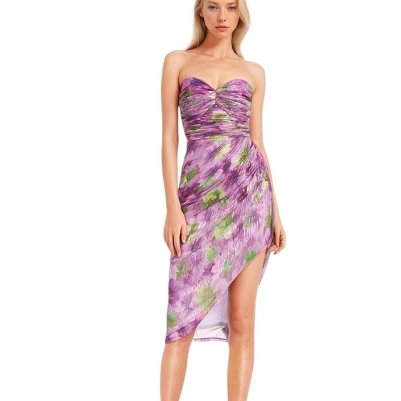 NWT Badgley Mischa Strapless Metallic Floral Mesh Dress Purple Size 8 - Picture 5 of 9